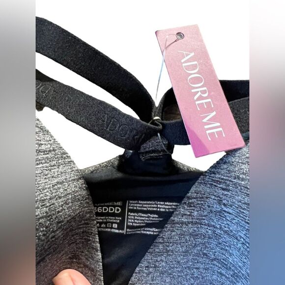 Adore Me Bra NWTS 36DDD Gray & Black Padded New Plunge & Racer Back - Picture 3 of 4